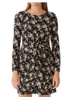 Club Monaco Amelda Floral Silk Long Sleeve Faux Wrap Dress Size 00 Black Classic